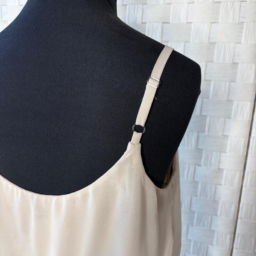 I.N. San Francisco Cami Mini Dress Cream Navy Blue Pleated Chiffon Size Medium - Picture 5 of 10